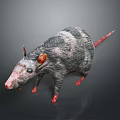 Detailed 3D Render of Gray Black Rat with Red Ears Claws Tail and Blue Eyes