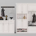 White Modern Shoe Cabinet With Coat Hooks Bench And Decorative Storage Space 3d model