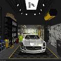 Auto Specialty Store Featuring White Mercedes Sports Car And Workshop Tools
