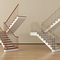 Modern Wooden Staircase Design With White Steps And Metal Railings In Home Interior
