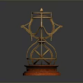 Golden Ornate Sculpture With Intricate Metal Design And Red Base Stand
