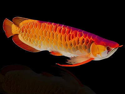 Vibrant Red And Gold Arowana With Sleek Body In Aquatic Scene 3d model