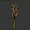 Essential Household Feather Duster With Yellow Handle And Brown Red Feathers