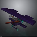 Purple Space Aviation Biplane Model With Red Propeller And Green Wheels