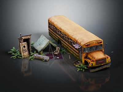 Industrial LOFT school bus broken school bus 3d model