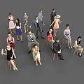 Group of People Standing and Sitting in Various Outfits at Social Gathering 3d model