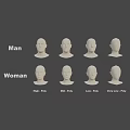 Game Film Character Head Models for Man Woman with High Mid Low Very Low Poly
