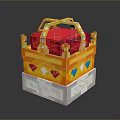 Pixel Style Clothing Accessories Storage Box With Golden Frame Red Pad And Colorful Jewels