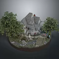 Detailed Miniature House Model With Trees Pathway Porch And Decorative Steps