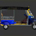 Vintage Blue And Yellow Tuk Tuk With Muddy Black Canopy Brown Seats And Metal Rails