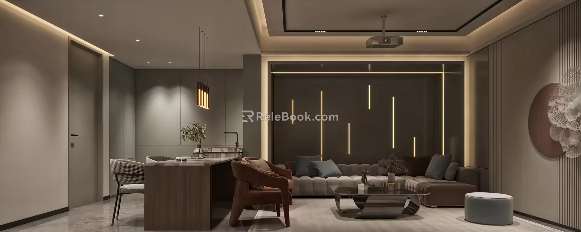 Modern AV Room Multi-functional Entertainment Room Sofa Coffee Table Combination 3d model