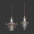 Elegant Hanging Crystal Chandeliers With Golden Accents And Intricate Design
