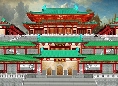 Ancient Building Group of Mountain Temples in Tang Dynasty 3d model