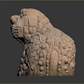 Traditional Stone Lion Sculpture With Intricate Carved Patterns And Textured Surface