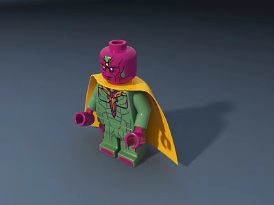 Colorful Lego Doll With Pink Head Green Body And Yellow Cape Toy Figure 3d model