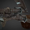 Leather Straps With Metal Buckles Chain And Leather Pouch For Utility Gear 3d model