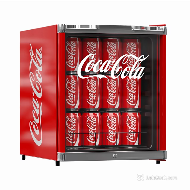 Red Coca Cola Refrigerated Display Cooler With Glass Door And Cans 3d model 