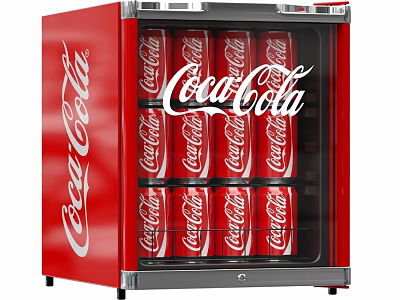 Red Coca Cola Refrigerated Display Cooler With Glass Door And Cans 3d model
