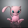 Pink Cat Like Creature With Big Blue Eyes Long Tail Sitting On Black Reflective Surface