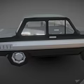 Vintage Low Poly Sedan Car With Black Silver Body And Illuminated Polygon Wheels