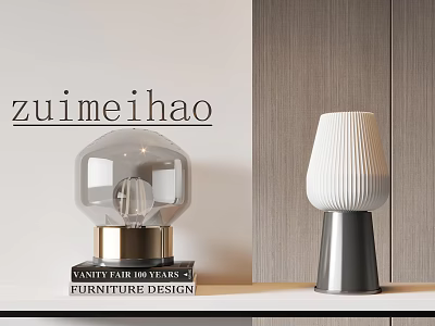 Elegant Modern Table Lamps Transparent Glass Gold Base and White Ribbed Shade Gray Base 3d model