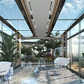 Villa Balcony With Glass Walls White Chairs And Lush Greenery