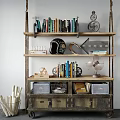 Industrial Style Storage Shelf Unit With Wooden Metal Shelves Books Decorative Items And Baskets
