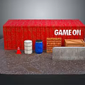 Everyday Living Supplies With Cone Barrels Pallets Crate And Gray Slab Near Red Game On Container