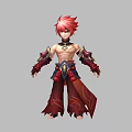 Game Movie Character With Red Hair Armor Arm Guards Decorative Waist Belt And Flowing Pants