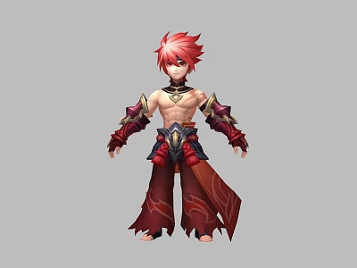 Game Movie Character With Red Hair Armor Arm Guards Decorative Waist Belt And Flowing Pants 3d model