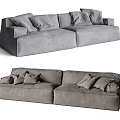 Modern Gray Fabric Two Seater Sofa With Multiple Soft Comfortable Cushions 3d model