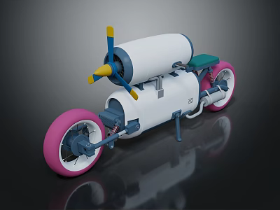 Unique White Motorcycle With Pink Wheels Green Seat And Yellow Blue Accents 3d model