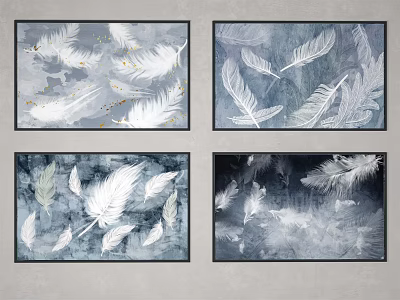 Feather Themed Wall Art Prints With Gray Background For Home Decoration 3d model