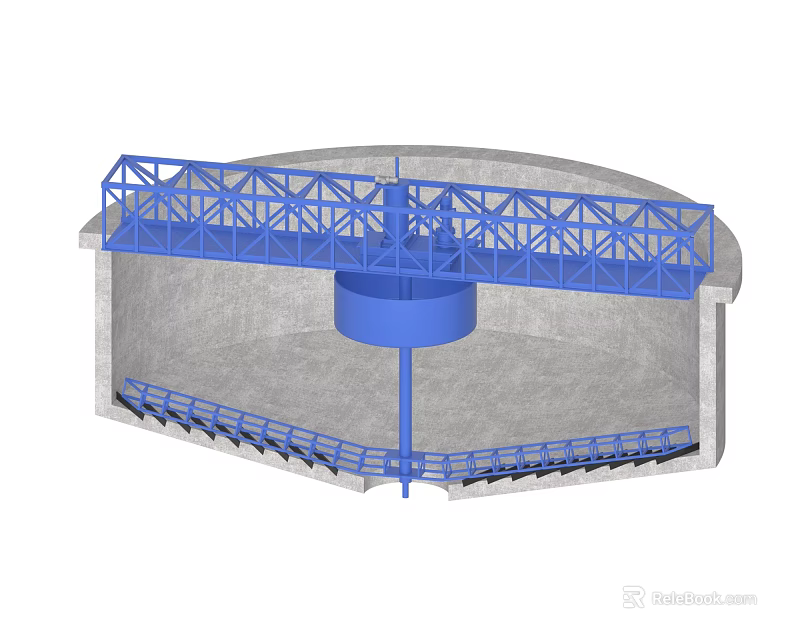 Circular Industrial Storage Tank With Blue Metal Platform And Staircase Structure 3d model 