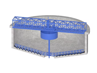 Circular Industrial Storage Tank With Blue Metal Platform And Staircase Structure 3d model