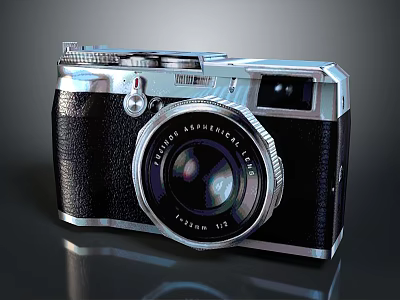 Vintage Retro Design Electronic Camera With Classic Lens And Metal Body 3d model