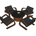 Modern Single Sofa Set With Wooden Frame Gray Fabric And Round Coffee Table 3d model