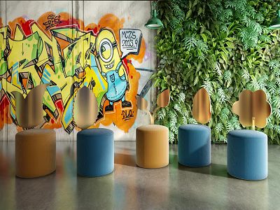 Modern sofa stool stool combination 3d model