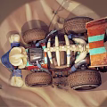 Creative Vehicle Model With Skeleton Parts Colorful Tires And Small Flag