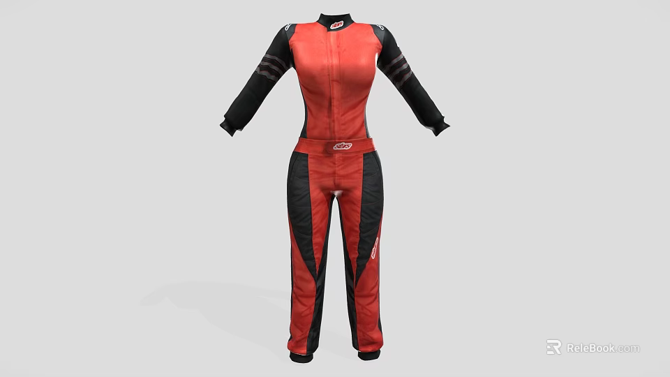 Red Black Race Car Racing Suit With Black Sleeves Red Belt And White Logo 3d model 
