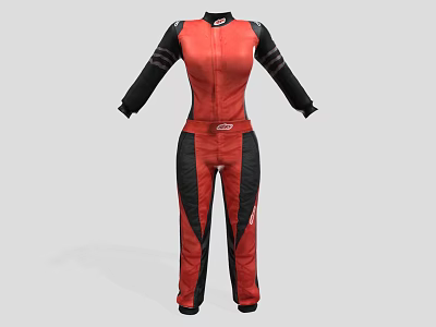 Red Black Race Car Racing Suit With Black Sleeves Red Belt And White Logo 3d model