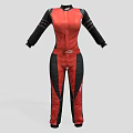 Red Black Race Car Racing Suit With Black Sleeves Red Belt And White Logo