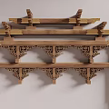 Traditional Chinese Wooden Columns Featuring Intricate Carved Patterns and Decorative Brackets