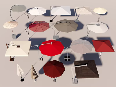 Assorted Colorful Sunshades And Canopies With Various Outdoor Design Styles 3d model
