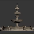 Decorative Stone Fountain with Multi Tiered Design and Shell Shaped Base Ornaments
