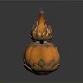 Orange Gourd Shaped Daily Use Item With Decorative Strap Green Beads And Long Black Handle