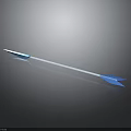 Blue Arrow Weapon With Metallic Shaft Sharp Arrowhead And Reflection On Black Background