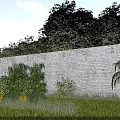 Garden Landscape Design Featuring White Brick Wall Green Trees Lawn Shrubs And Colorful Flowers