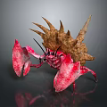 Red Crab With Large Claws And Brown Spiked Shell On Back 3d model