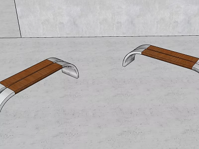 Modern Landscape Seats With Wooden Panels And Metal Supports In Outdoor Space 3d model
